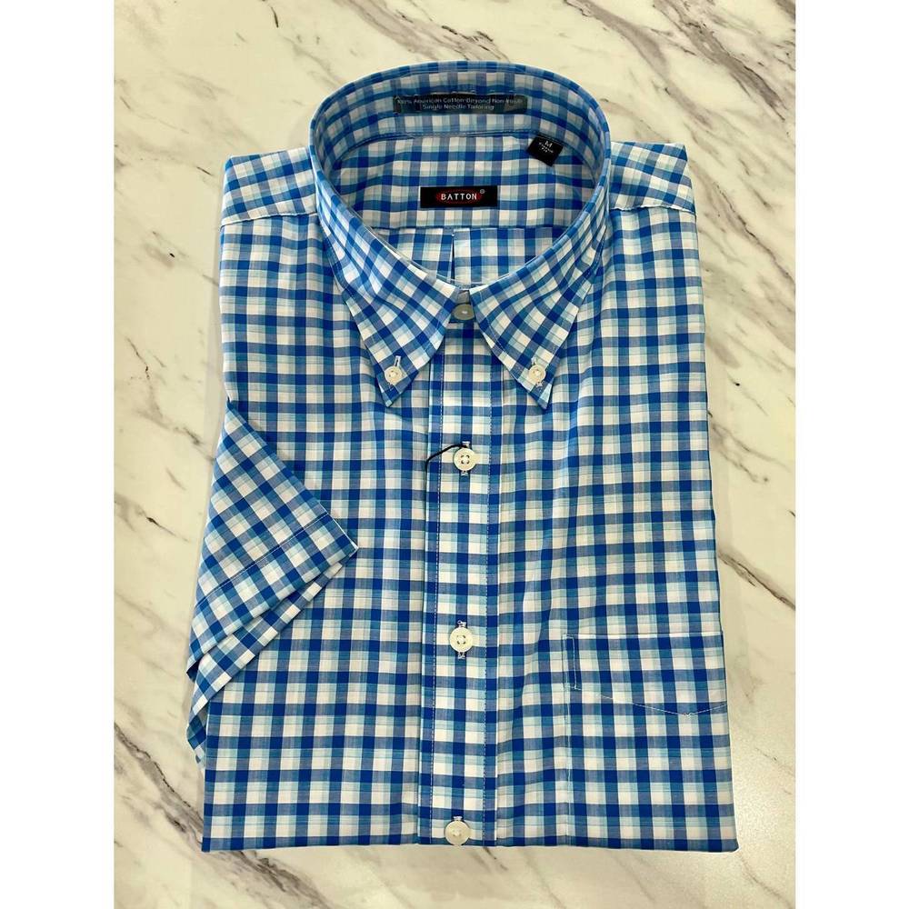 NEW BATTON baker short sleeve cotton shirt in blue